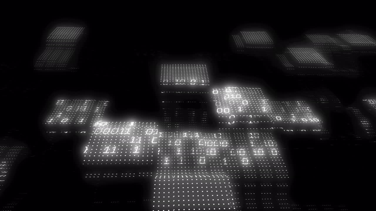 Animation of binary coding and spots over black background