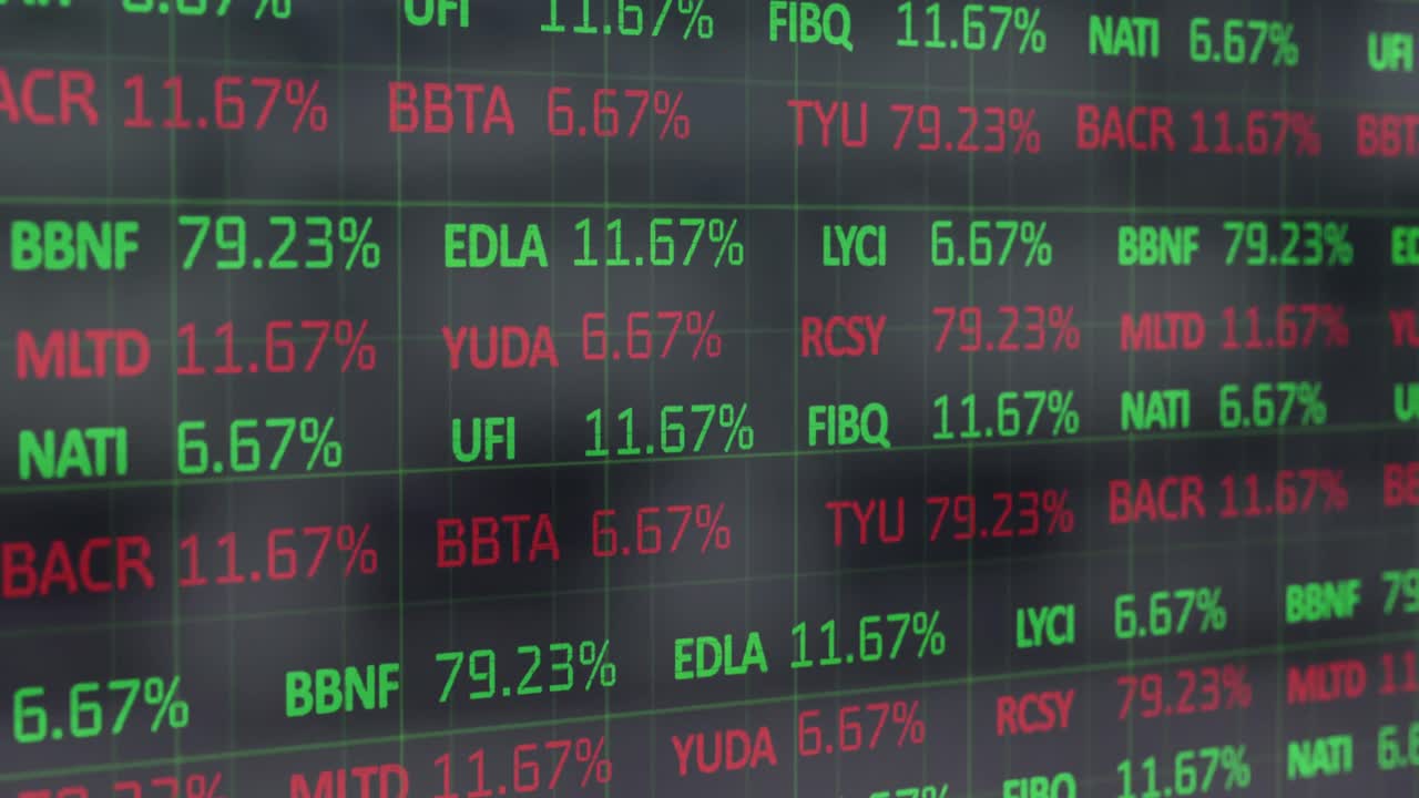 Animazione dell'elaborazione di dati finanziari su sfondo grigio