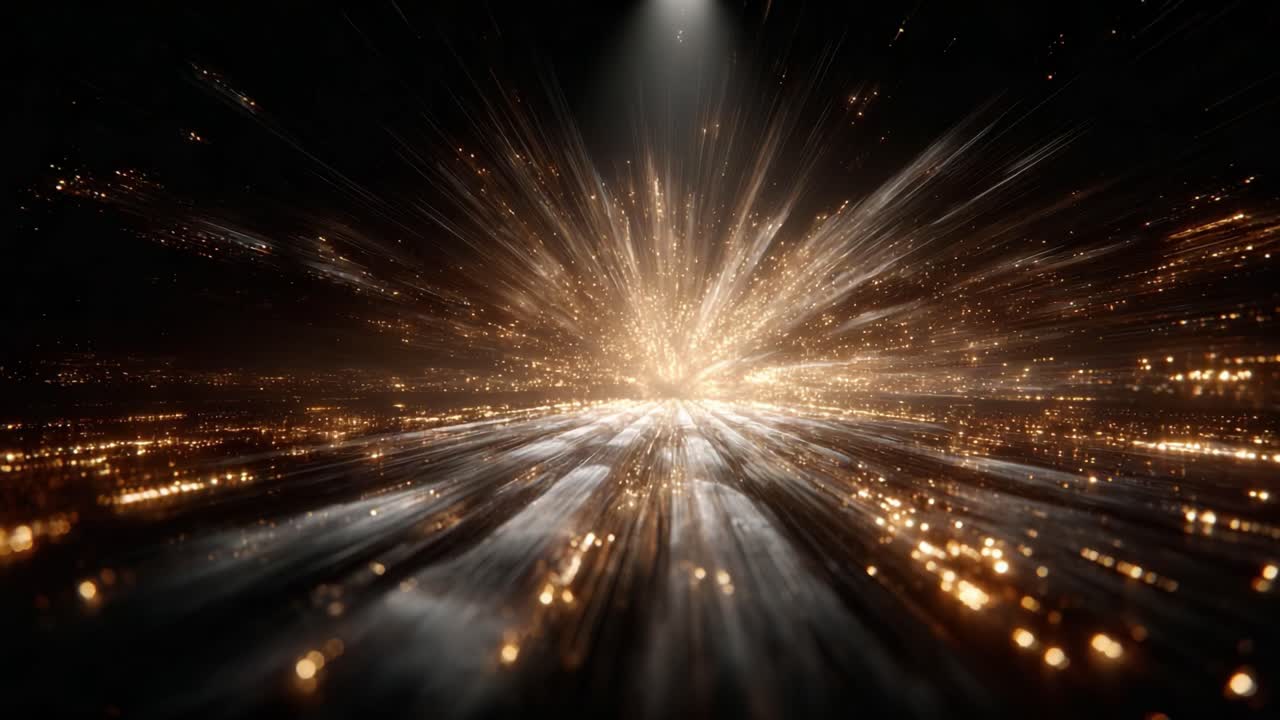 A Stunning Display of Light and Motion: A Mesmerizing Explosion of Sparks and Radiance in an Abstract Universe of Colors and Shimmering Particles