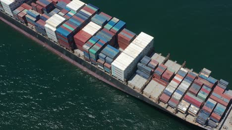 aerial top view of cargo ship carrying container and running with tug boat for export goods from cargo yard port to custom ocean. concept freight shipping by ship