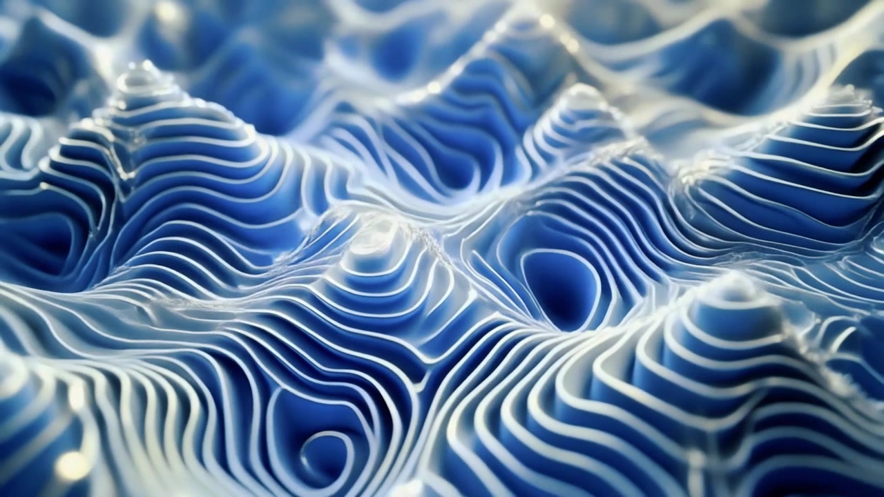 Abstract 3D Blue and White Wavy Topographic Landscape Animation