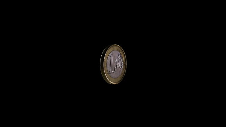 Silver and golden one euro coin with ribbed side on black