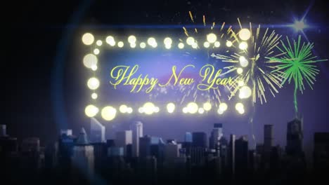 happy new year in a glowing frame