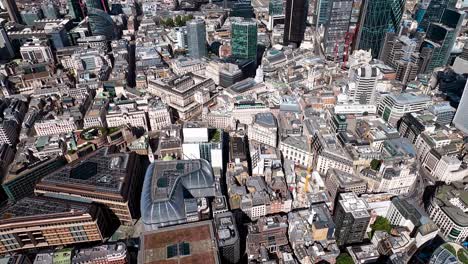 aerial view of the bank of england, bank station and the towers of the city of london