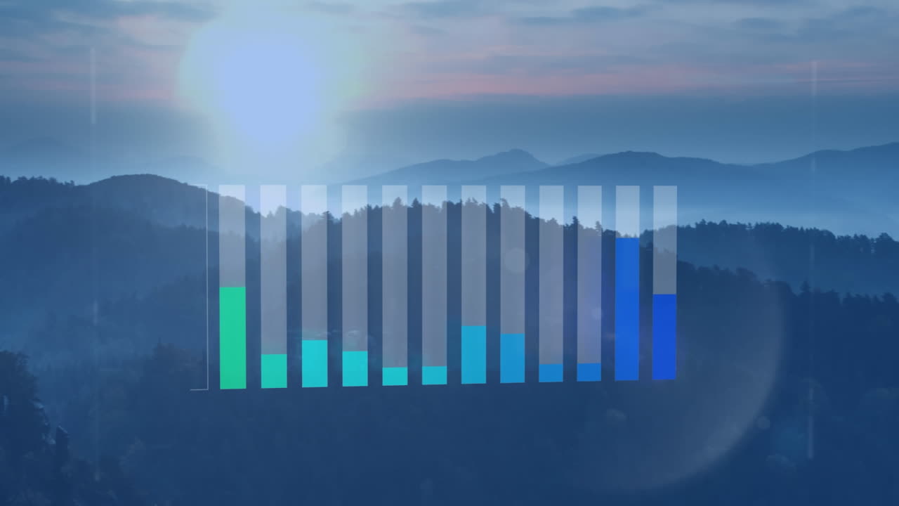 Animazione dell'elaborazione dati su un paesaggio