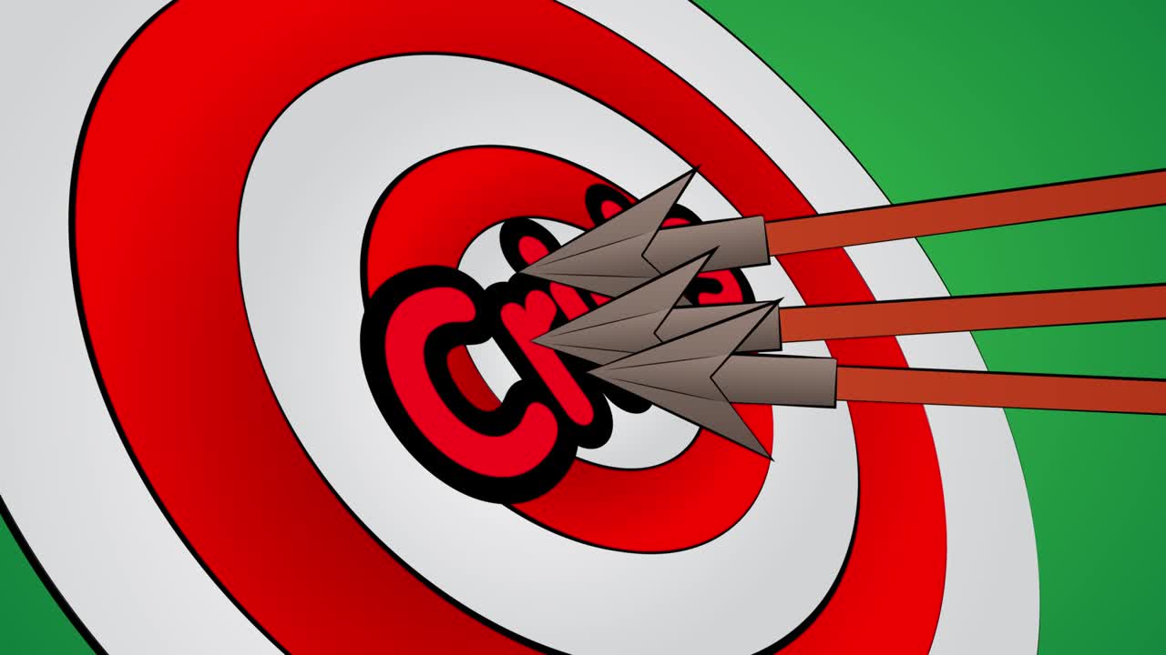 화살표는 문자 위기와 함께 황소의 눈을 맞았습니다.