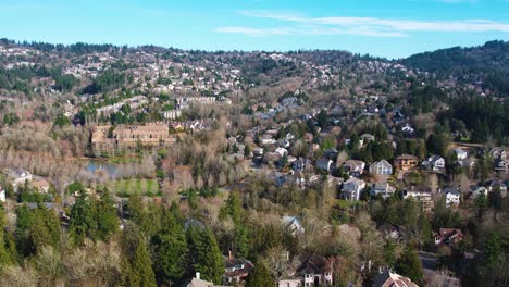 4k aerial drone shot overlooking portland, oregon suburban neighborhoods