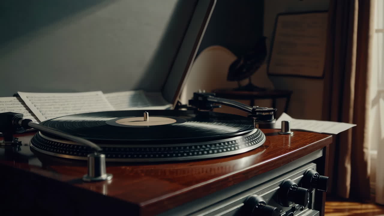 Vintage Record Player in a Cozy Room