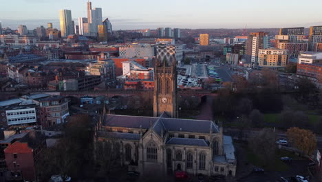 aerial view of leeds minster anglican church at sunset in leeds, england, uk.