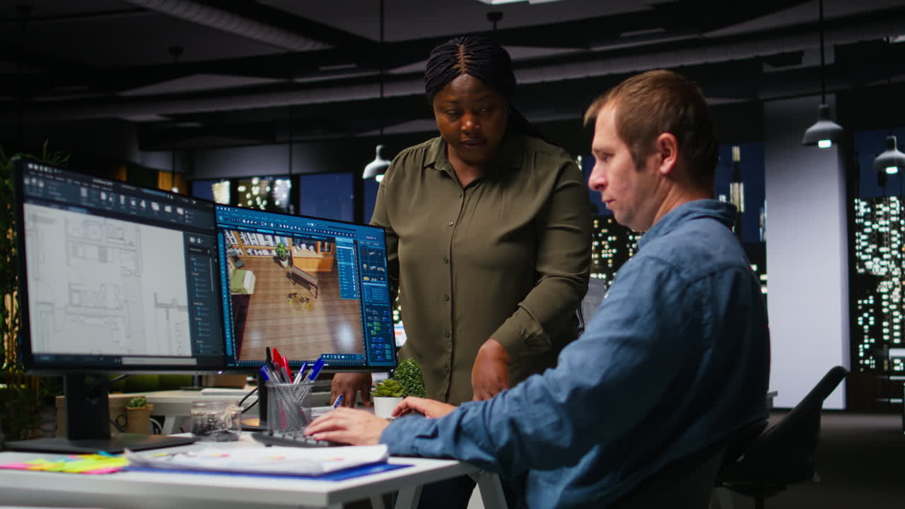 Design engineering team use architectural software for 3D modeling