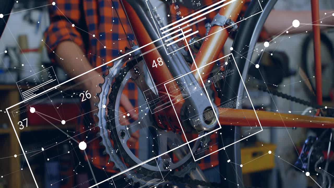 Woman mechanic placing hands on crank, rotating crank arm and updating bike repair numeric readouts