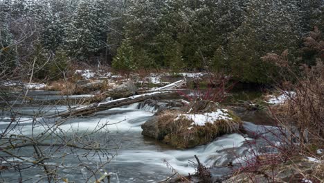 Water-Flowing-Over-Cascade-Waterfalls,-The-Credit-River-Time-Lapse