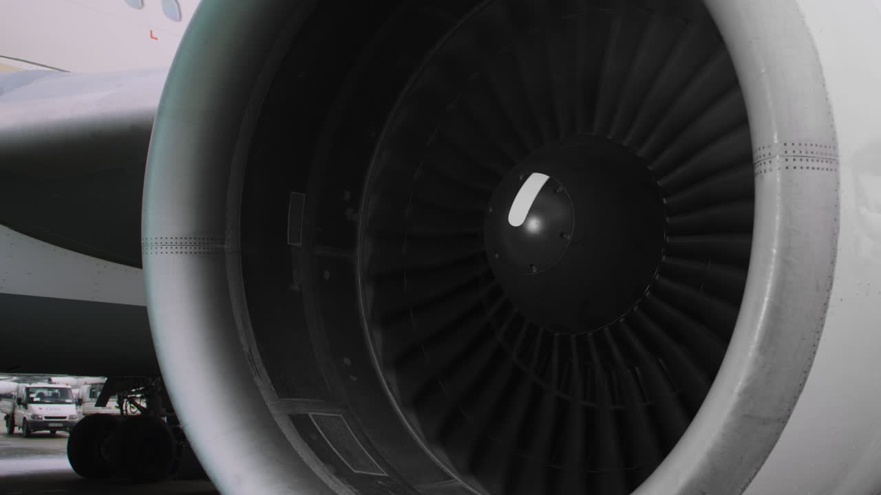 Airplane jet engine and landing gears moving forward. | Premium Stock ...