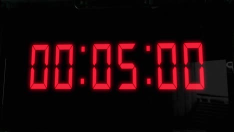 high quality cgi render of a digital countdown timer on a wall-mounted screen, with glowing red numbers, counting down from 10 to zero, with with camera slowly pushing in dramatically