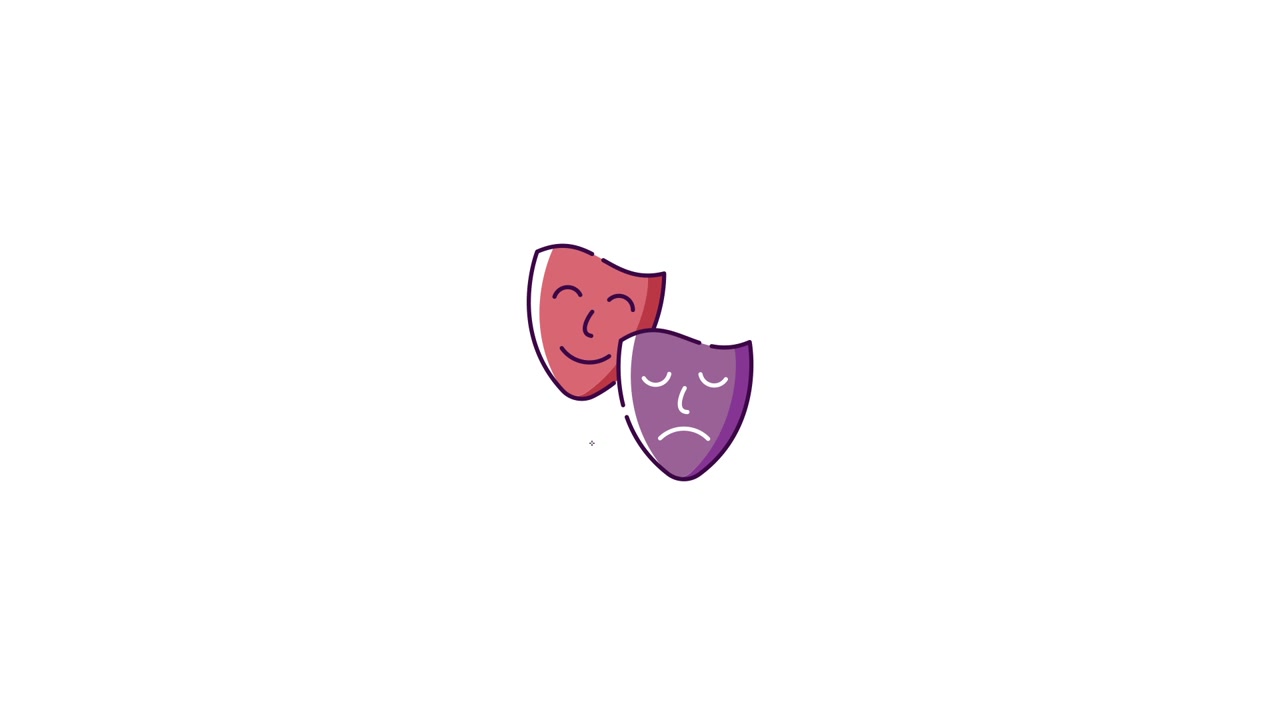 Animated Theatrical Masks Representing Comedy and Tragedy