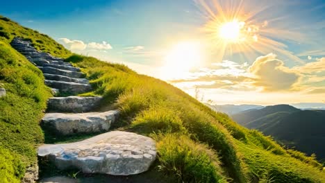 a set of stone steps leading up to the top of a grassy hill