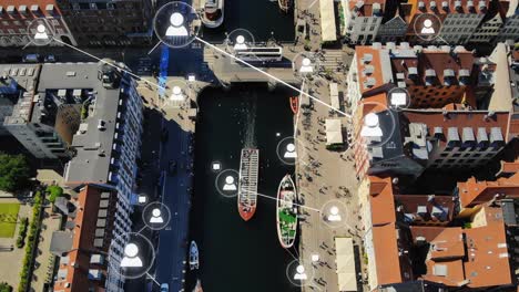 Aerial-Smart-City,-Gemeinsame-Netzwerkkommunikation-Unter-Pendlern,-Kopenhagen