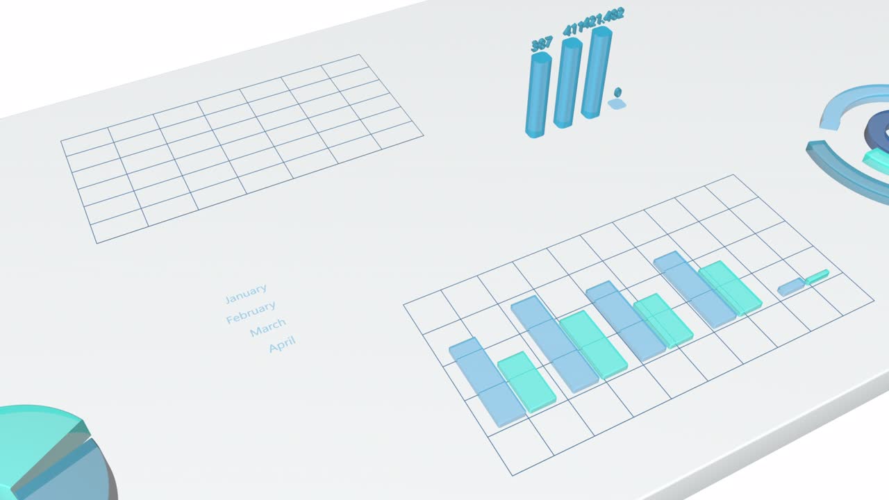 Business data analysis charts on an abstract digital board.