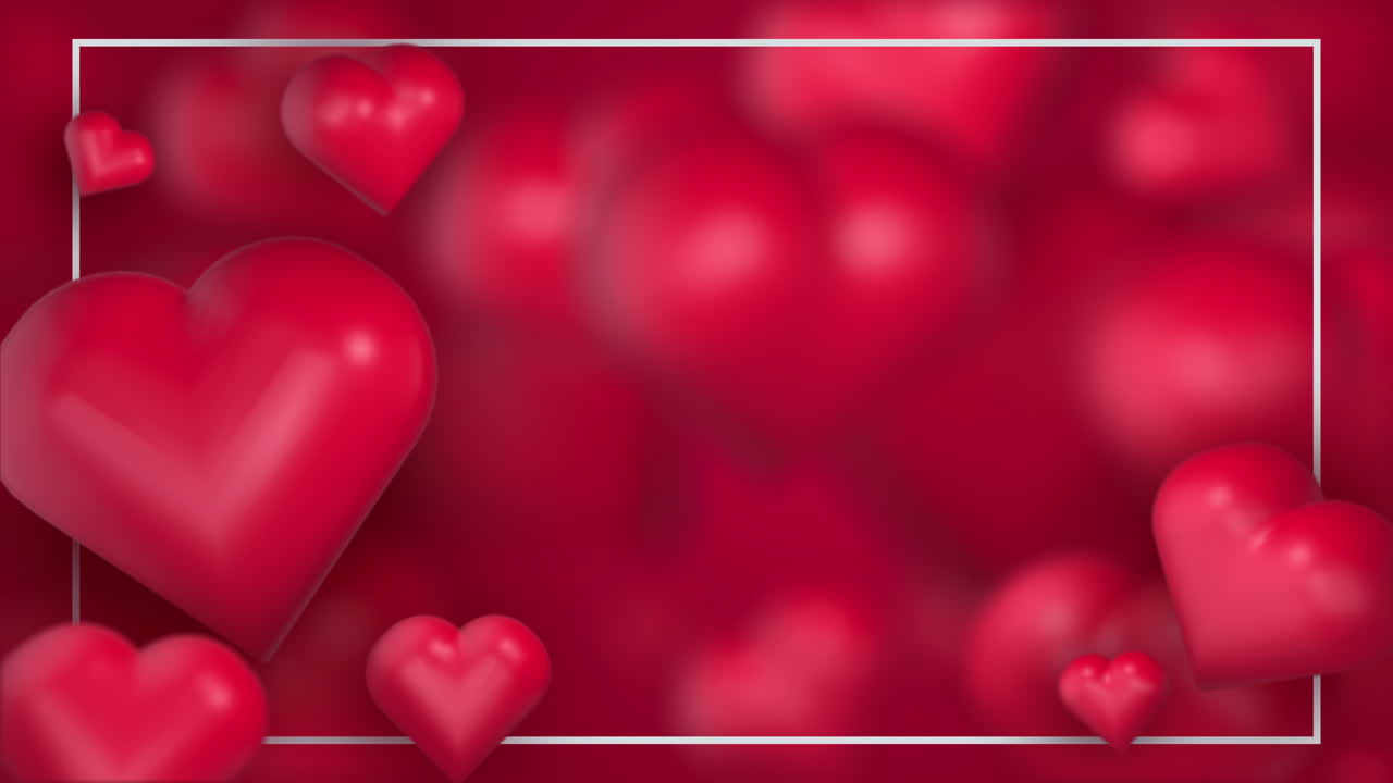 Red Valentine's Day background with 3d hearts on red. Loop 3D animation. Cute love banner or greeting card. Place for text.