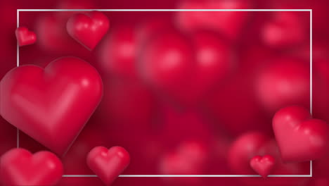 red valentine's day background with 3d hearts on red. loop 3d animation. cute love banner or greeting card. place for text.