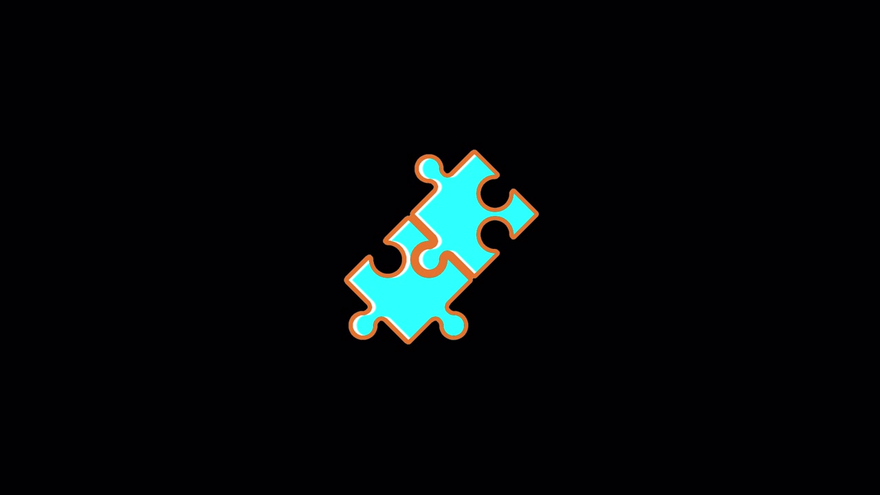 Two Glowing Puzzle Pieces Connecting Together on Black Background