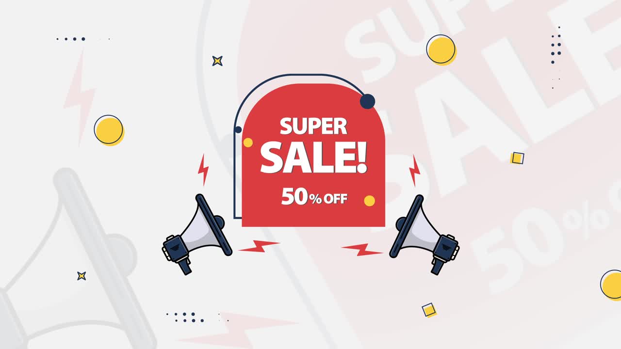 Promosi Diskon Besar Animasi Penjualan Super 50% dengan Megafon