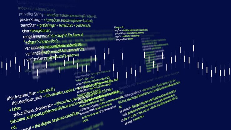 Animation of moving lines forming graph over computer language against abstract background