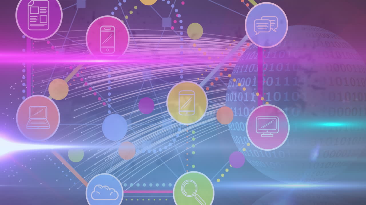 라이트 스 ⁇ 과 글로브 위의 비즈니스 아이콘의 애니메이션