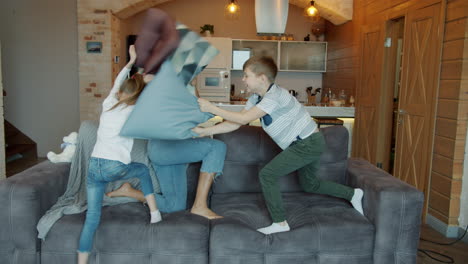 happy family pillow fight