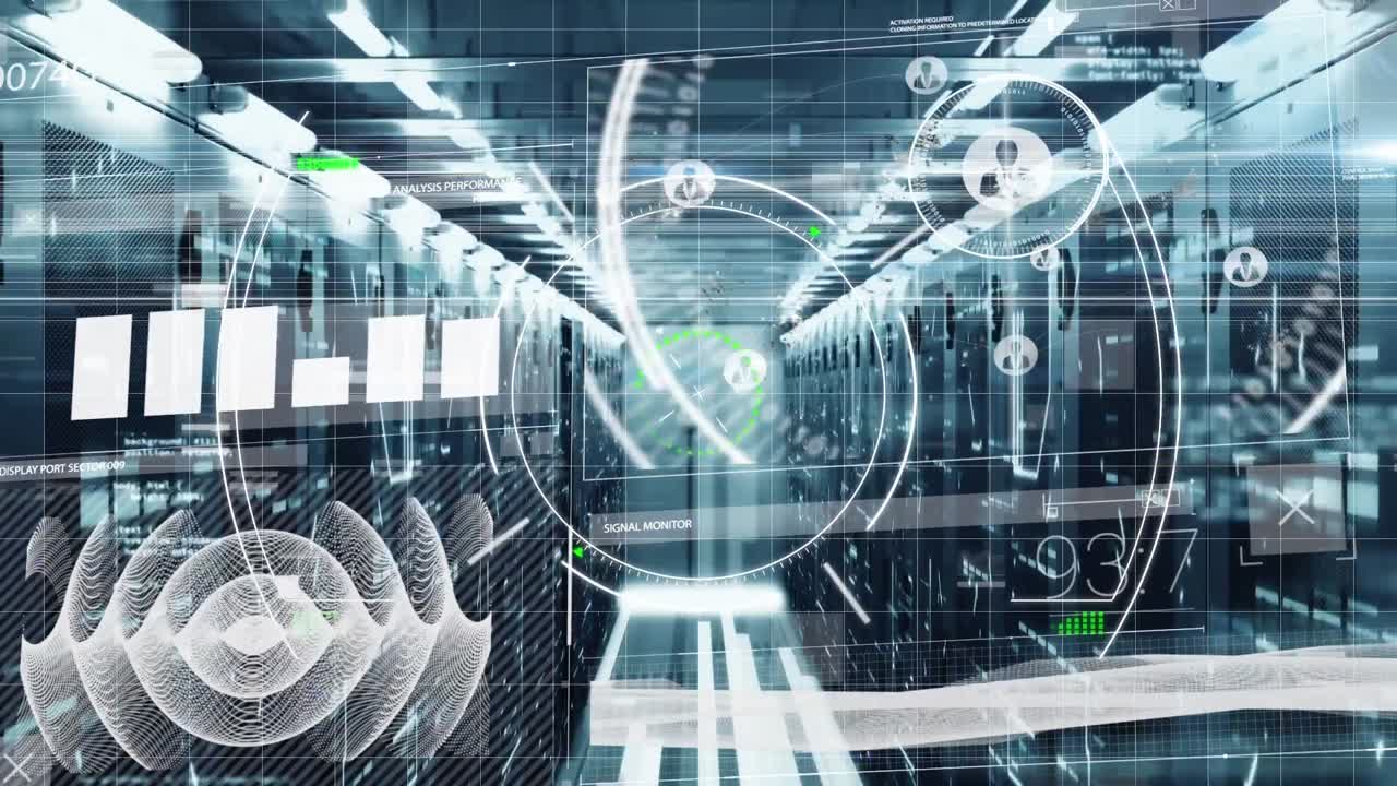 animación del procesamiento de datos diversos a través de servidores
