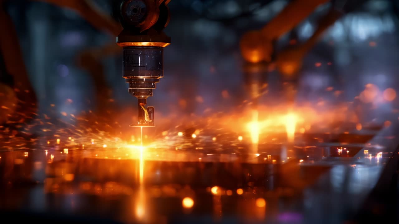 Dynamic Laser Cutting in Industrial Robotics: Capturing the Precision and Energy of Automated Fabrication Processes with Sparks and Light during Metal Processing in a High-Tech Environment