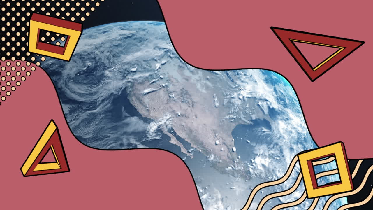 지구 위의 레트로 추상적인 모양의 애니메이션