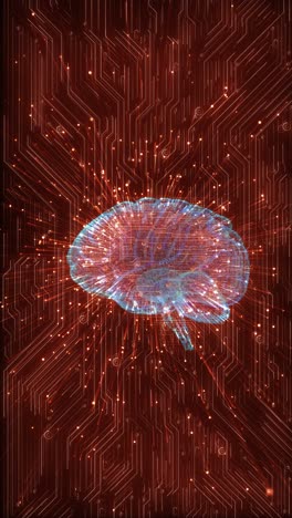 red cyber mind artificial intelligence ai technology icons network connection future technology