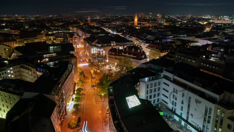 paisaje urbano nocturno aéreo de múnich timelapse