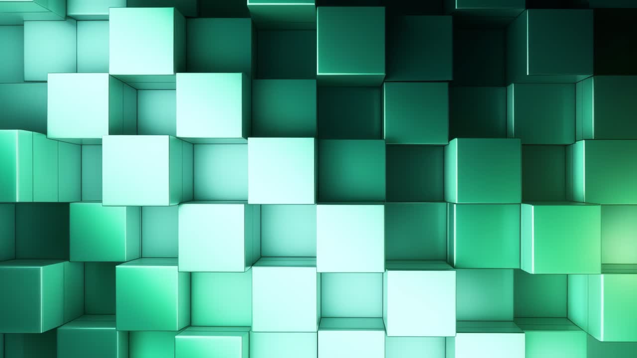 Dynamic video concept of green 3D cubes forming a geometric pattern