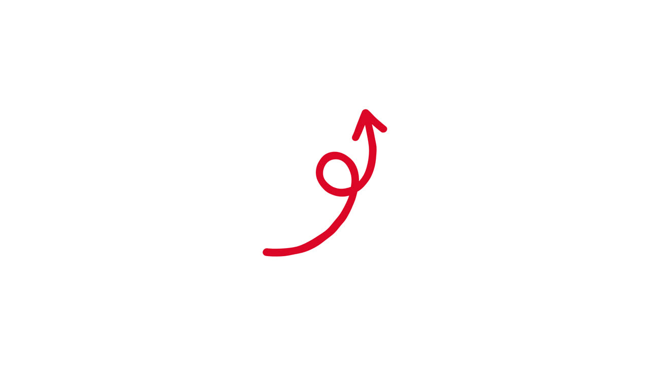 Disegno animato di freccia rossa ondulata su sfondo bianco