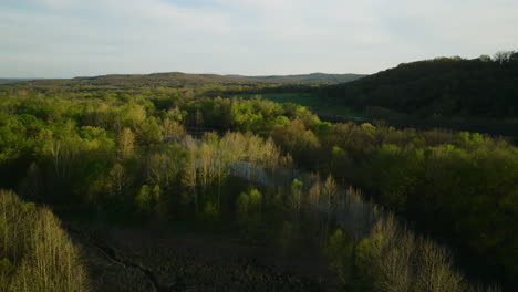 Lago-Sequoyah-Rodeado-De-Frondosos-Bosques-A-Principios-De-Primavera,-Arkansas,-Estados-Unidos,-Paisaje-Sereno,-Vista-Aérea