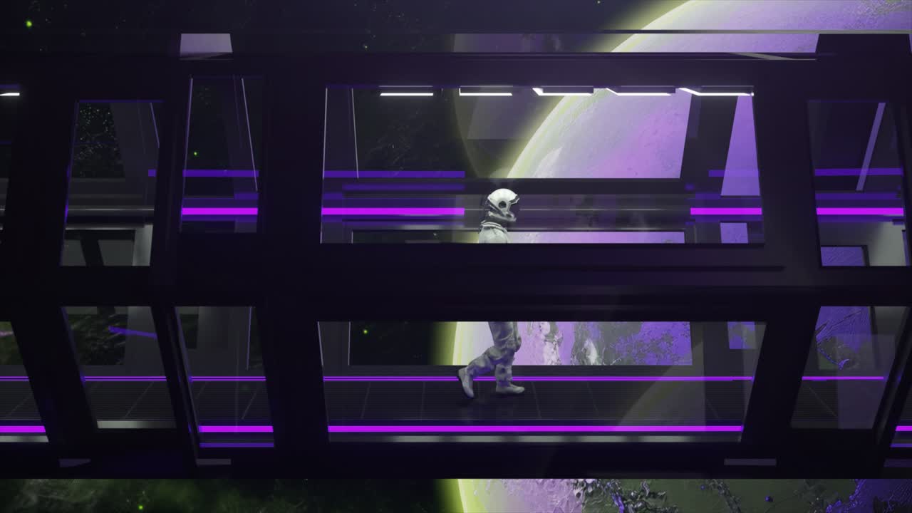 astronauta caminando en un corredor espacial futurista