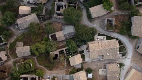 aerial slide top view over old perithia village of corfu, greece