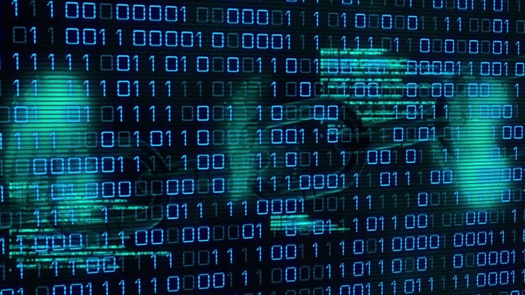 Animation of data processing over black background