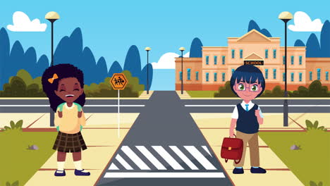 back to school animation with interracial students couple