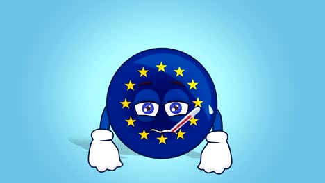 cartoon european union icon flag ill with face animation