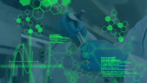 animación del procesamiento de datos científicos sobre el científico en el laboratorio