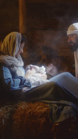 nativity scene: mary and joseph with baby jesus