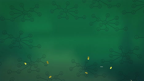 on green background, animation of interconnected nodes and lines with scattered elements