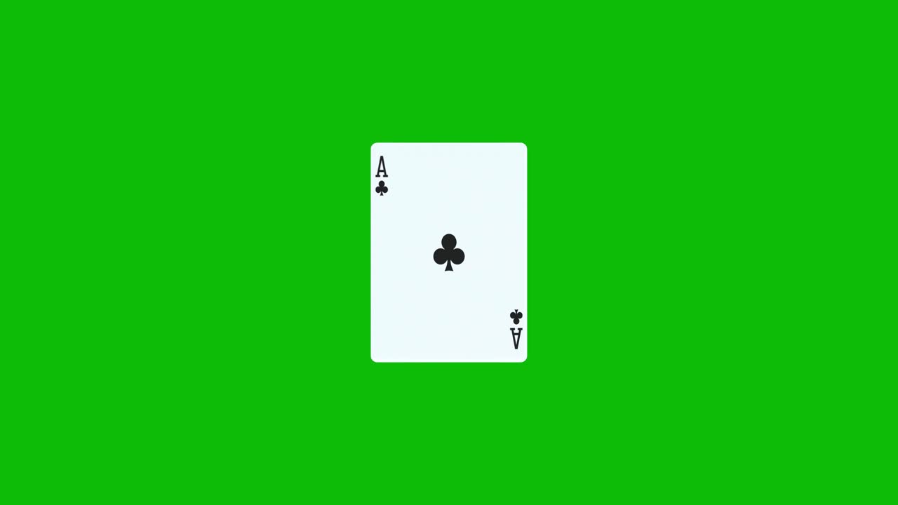 Ace of clubs poker card spins and reveals on green screen, 3D animation. You can adjust the timing of the clip to control the reveal effect