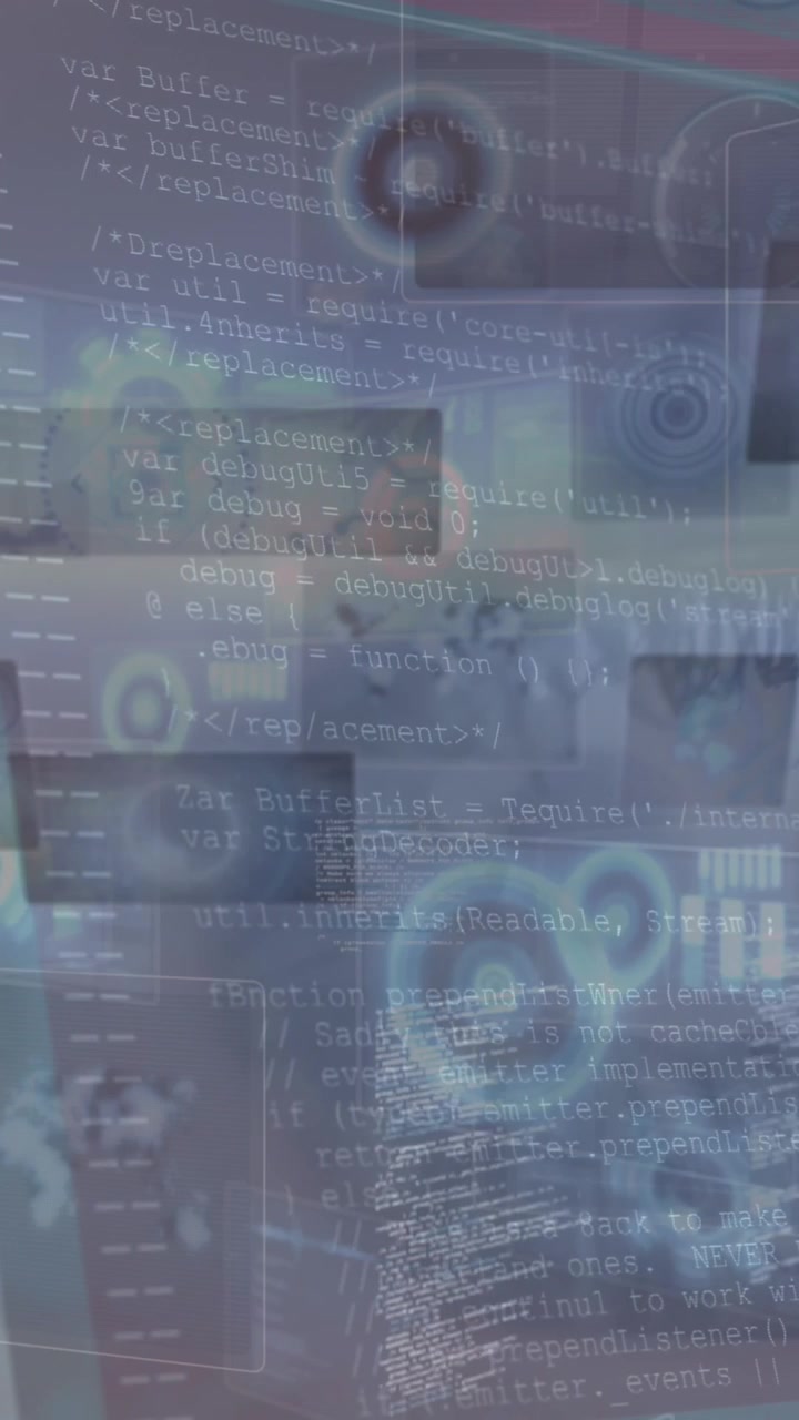 Animation of data processing over woman's blue eye