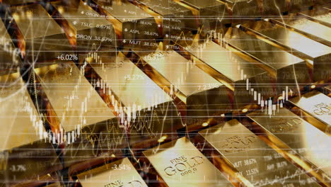 animación del procesamiento de datos financieros sobre lingotes de oro