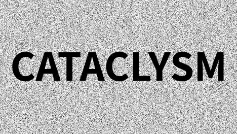 cataclysm. word about problem on noisy old screen. looping vhs interference. vintage animated background, video footage