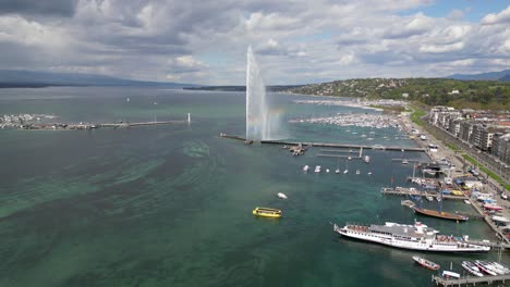 imágenes de aviones no tripulados sobre la ciudad central y el área del lago de ginebra, suiza
